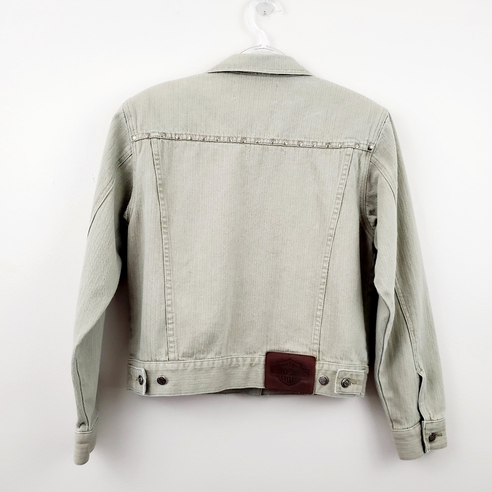 Harley Davidson | Taupe Studded Denim Crop Jacket - Picture 6 of 8